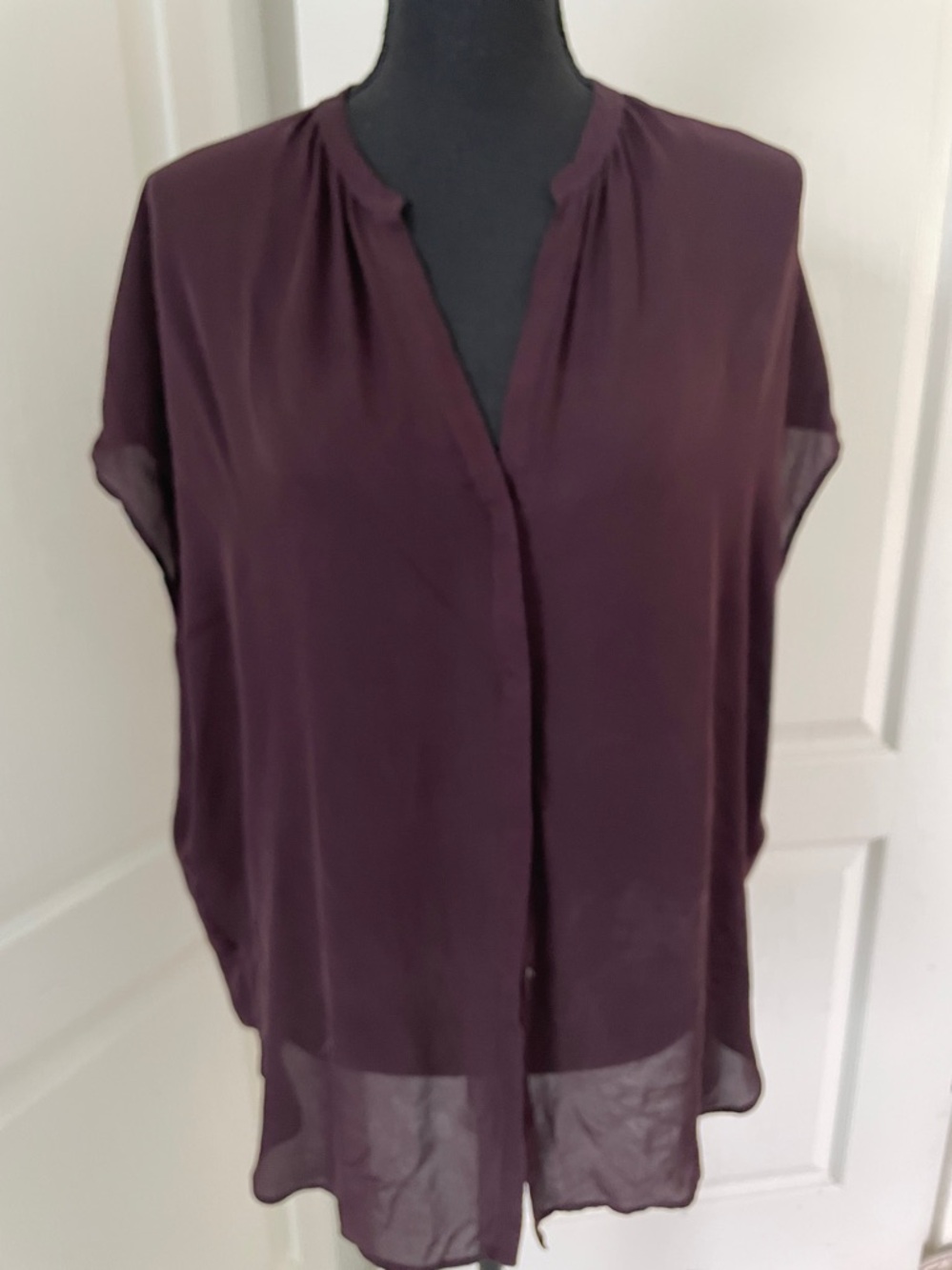 Vince Silk blouse top shirt L in dark eggplant color part evening office